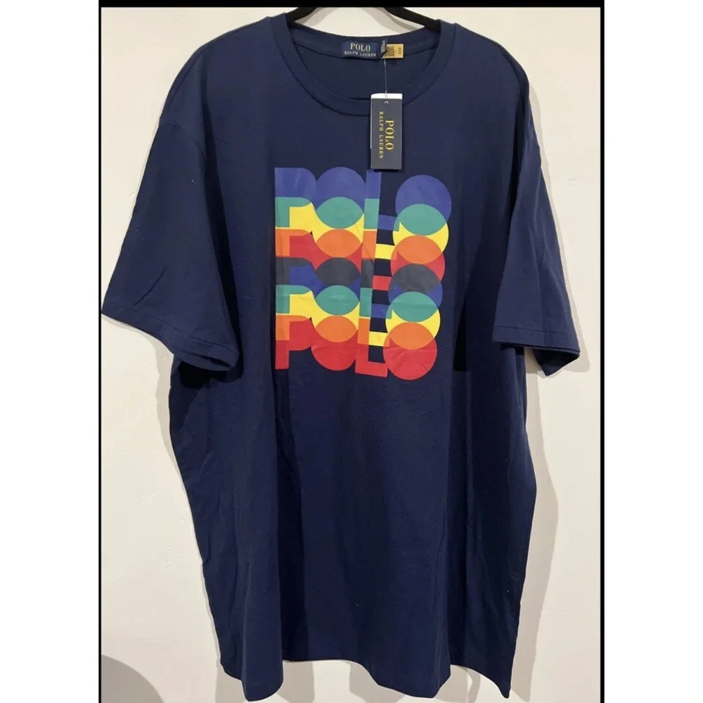 POLO RALPH LAUREN Men's Big & Tall Navy Rainbow Bold Logo Graphic T-Shirt NWT